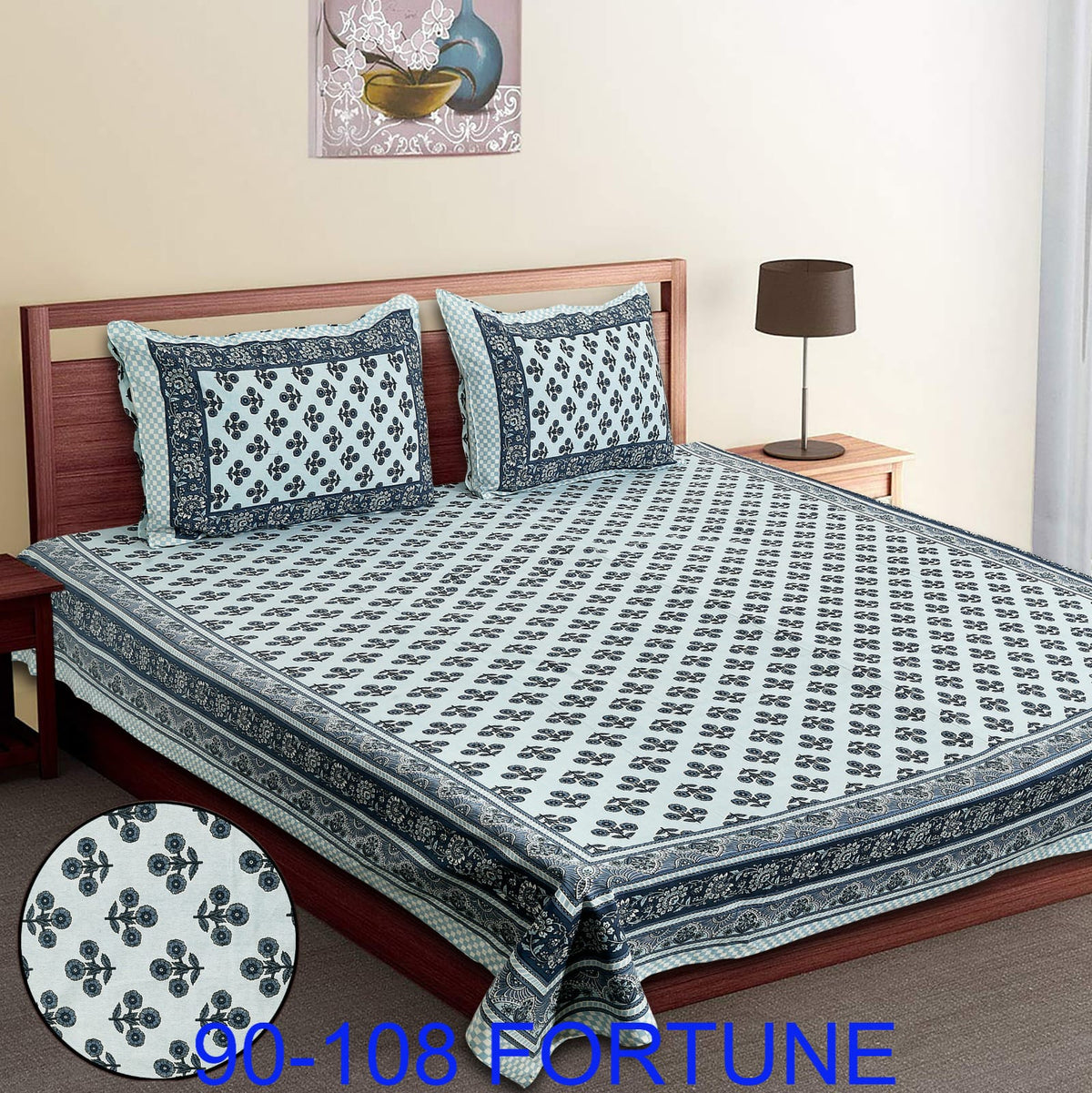 Cotton Autoloom Bedsheet with 2 Chain Pillow Covers – 90×108 Inch