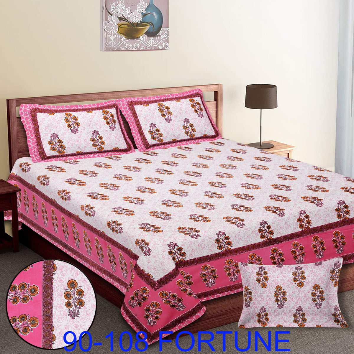 Cotton Autoloom Bedsheet with 2 Chain Pillow Covers – 90×108 Inch