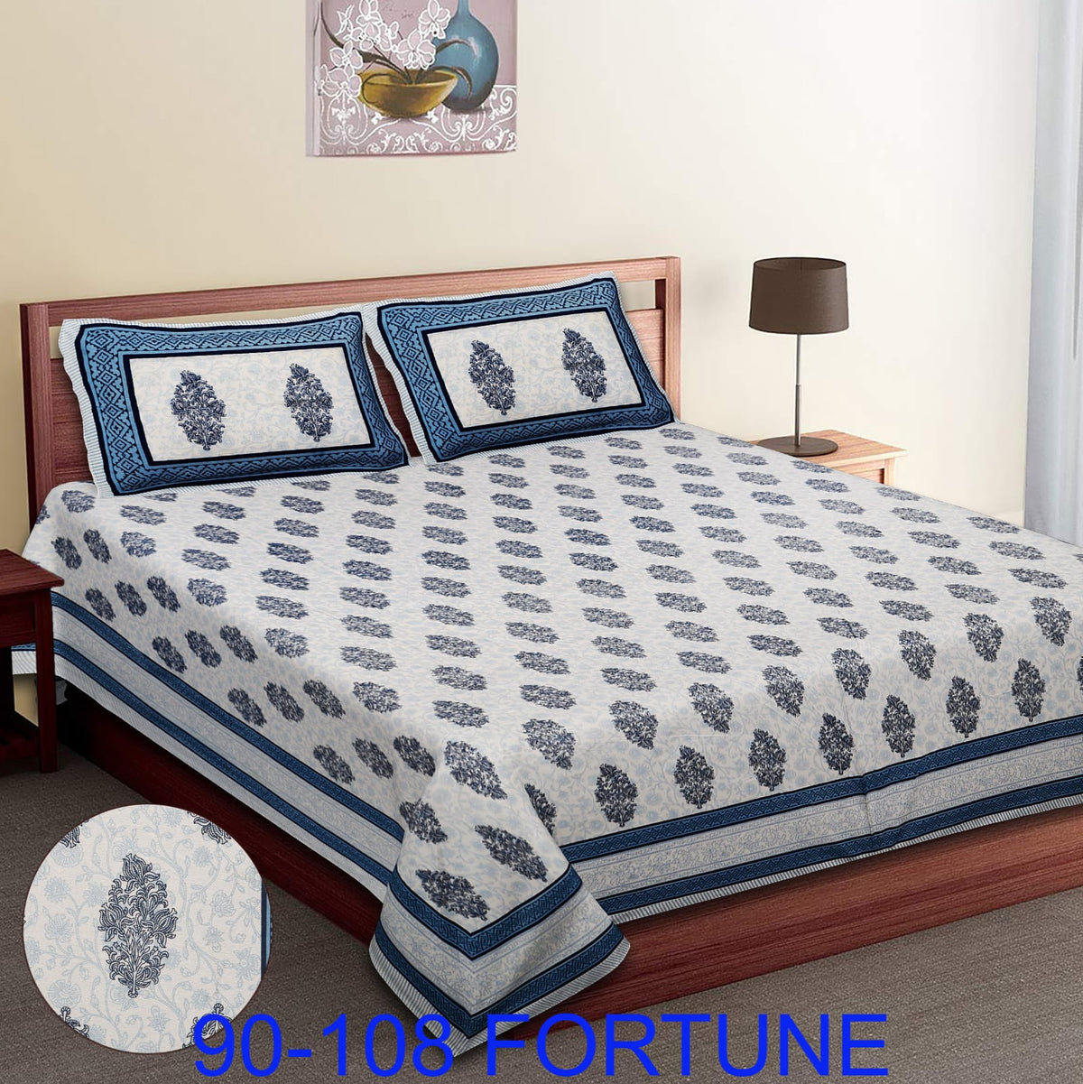 Cotton Autoloom Bedsheet with 2 Chain Pillow Covers – 90×108 Inch