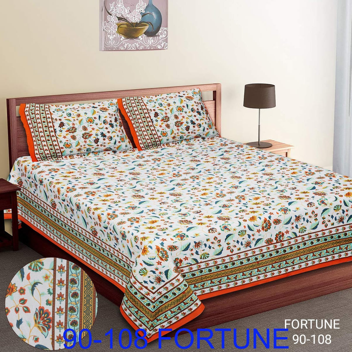 Cotton Autoloom Bedsheet with 2 Chain Pillow Covers – 90×108 Inch