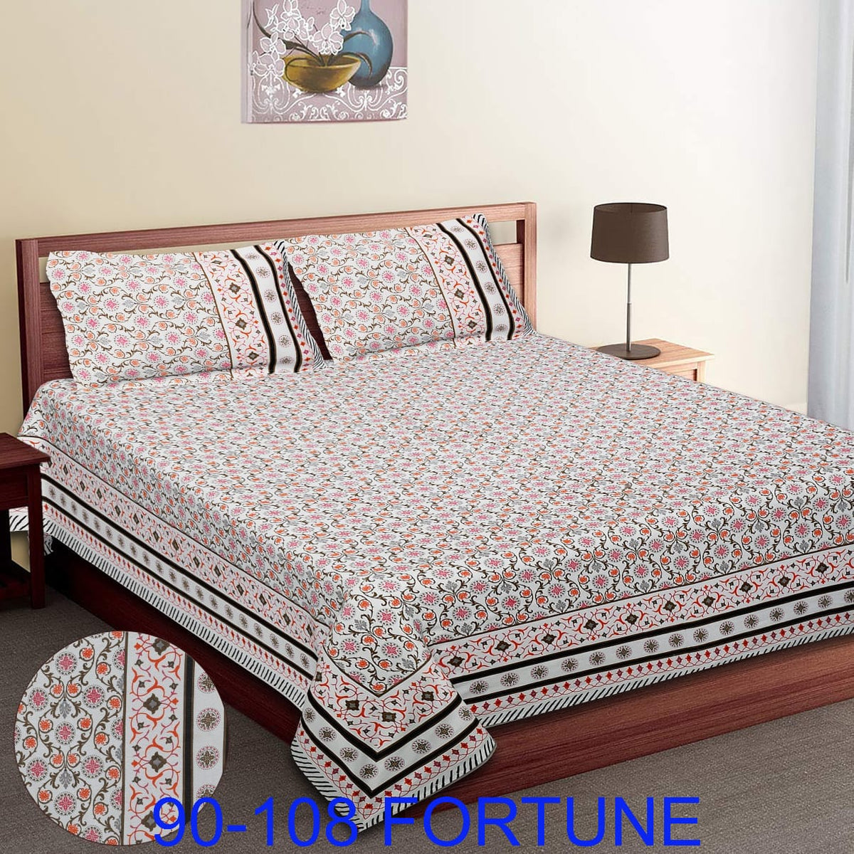Cotton Autoloom Bedsheet with 2 Chain Pillow Covers – 90×108 Inch