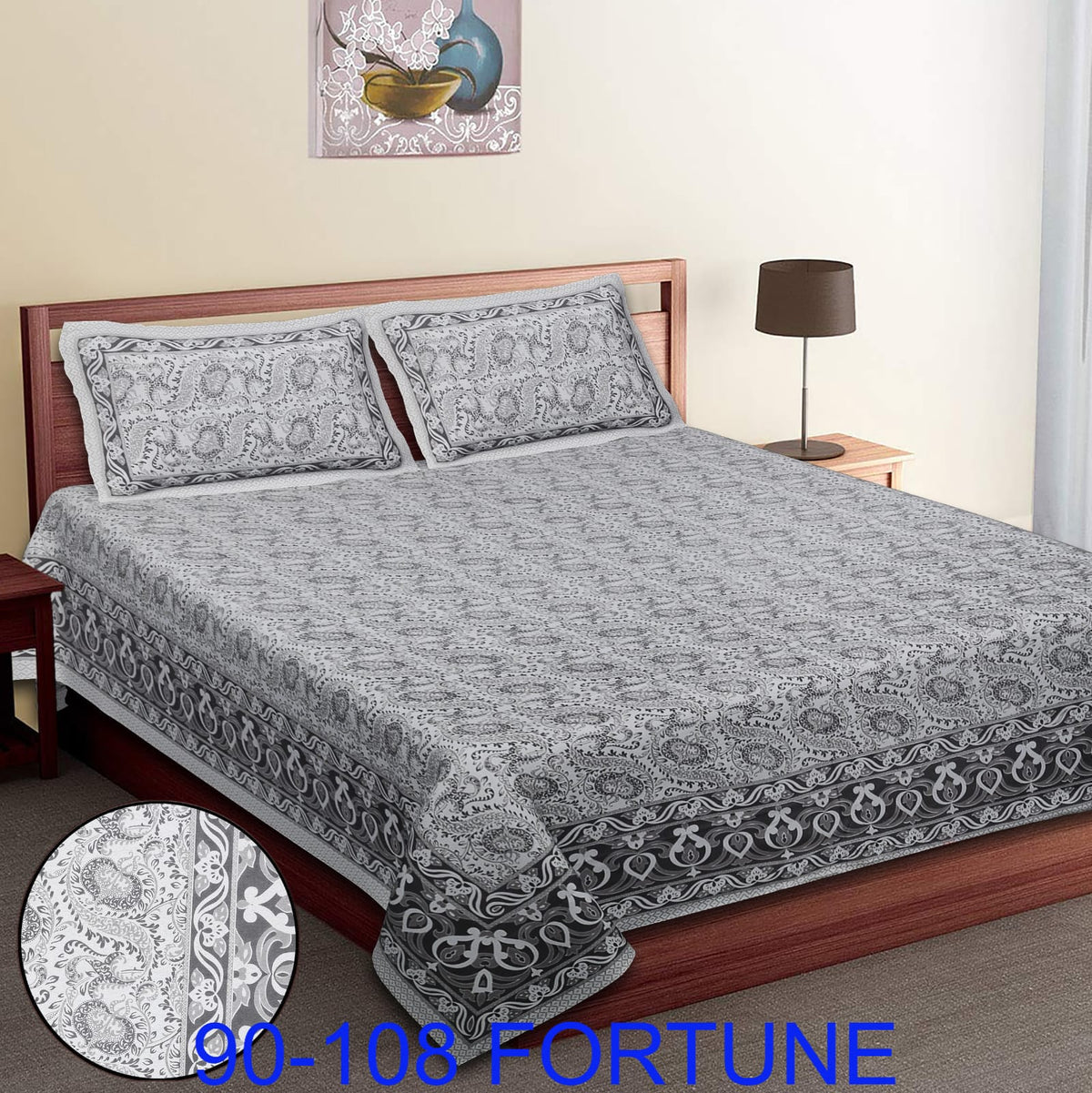 Cotton Autoloom Bedsheet with 2 Chain Pillow Covers – 90×108 Inch