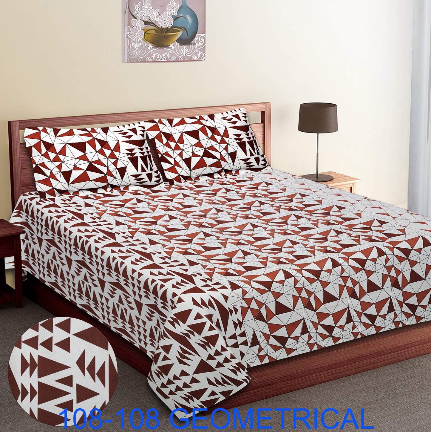 Cotton Autoloom King Size Bedsheet 108×108 with 2 Zipper Pillow Covers