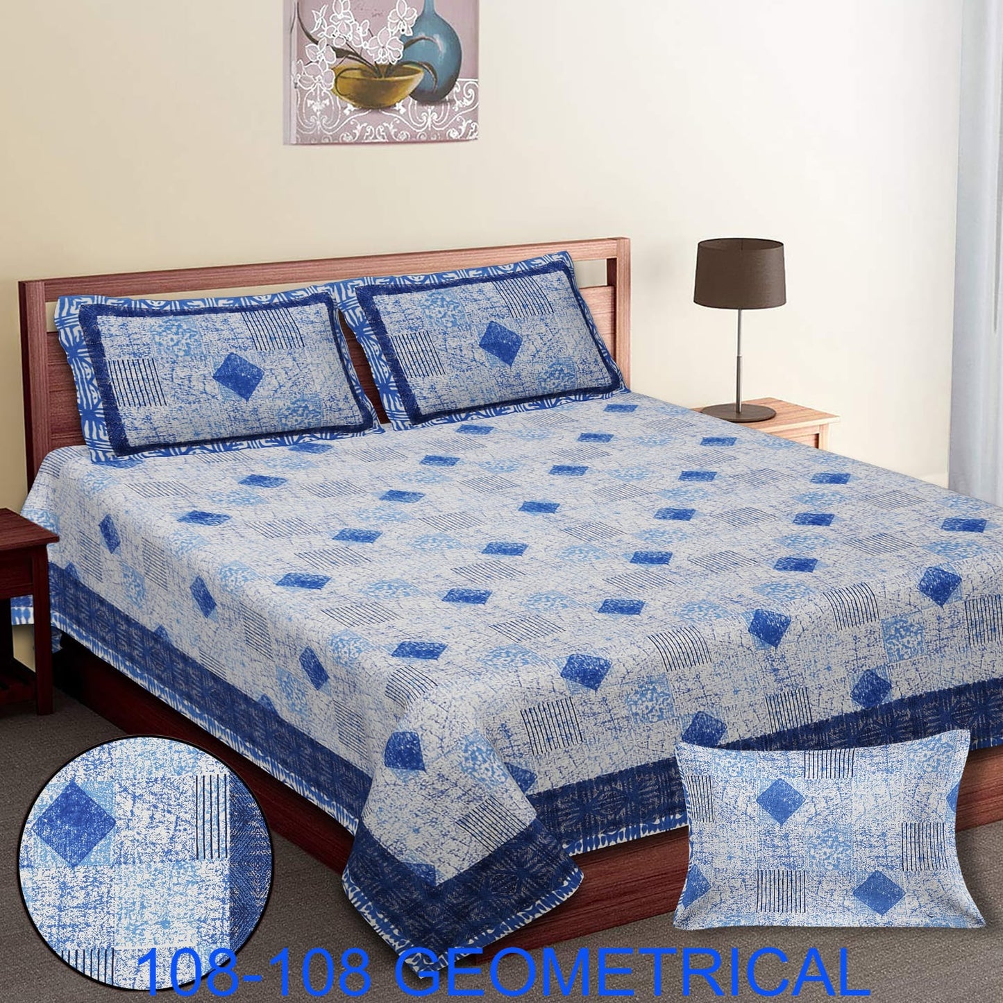 Cotton Autoloom King Size Bedsheet 108×108 with 2 Zipper Pillow Covers