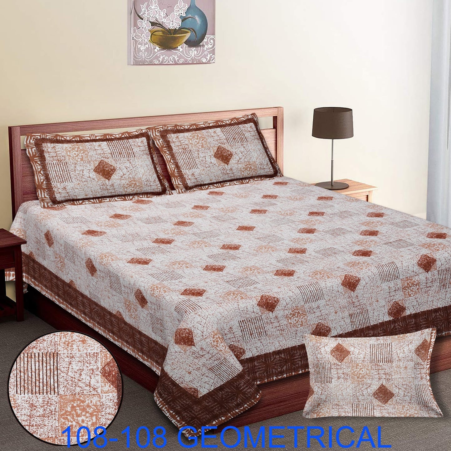 Cotton Autoloom King Size Bedsheet 108×108 with 2 Zipper Pillow Covers