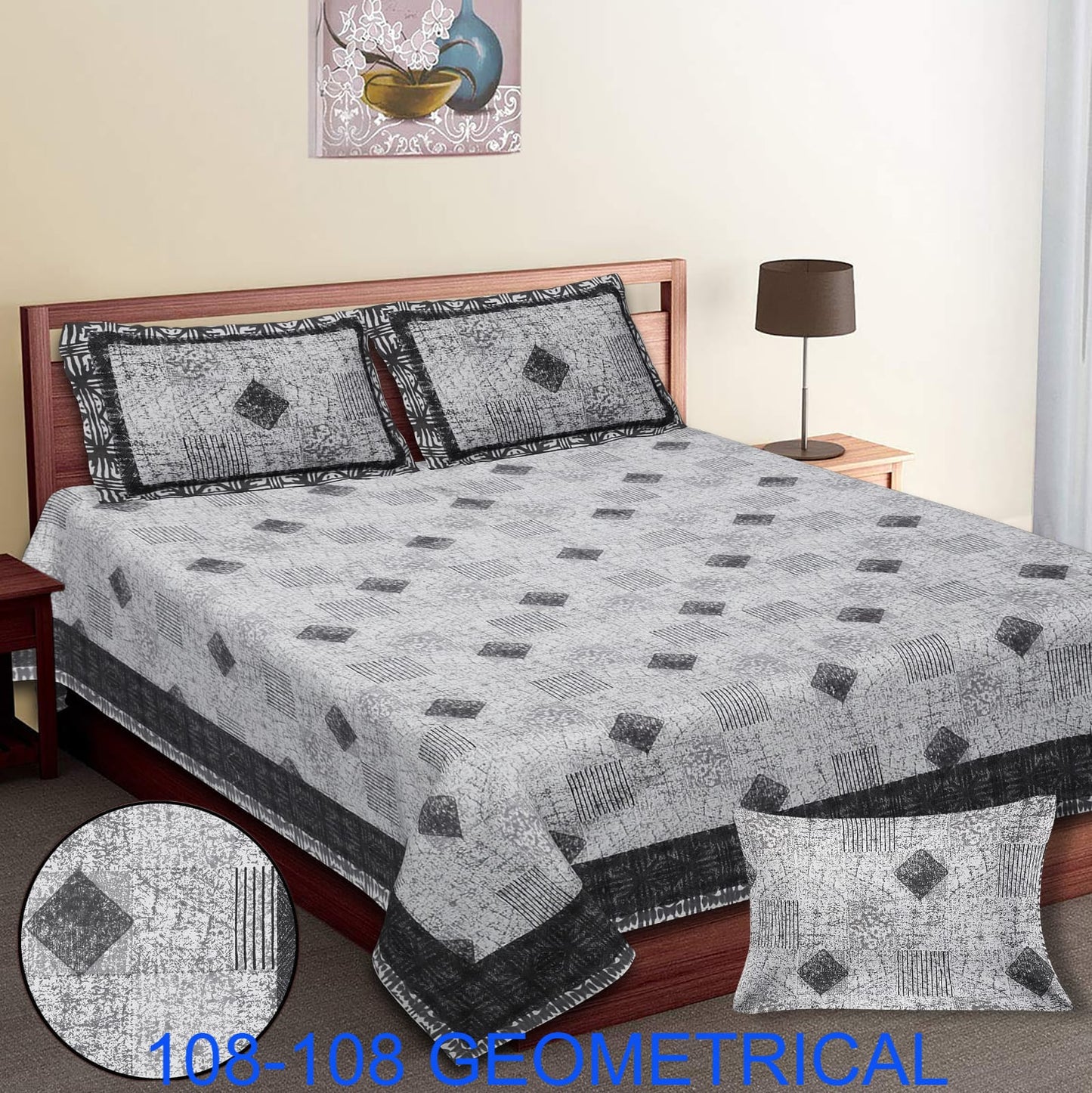 Cotton Autoloom King Size Bedsheet 108×108 with 2 Zipper Pillow Covers