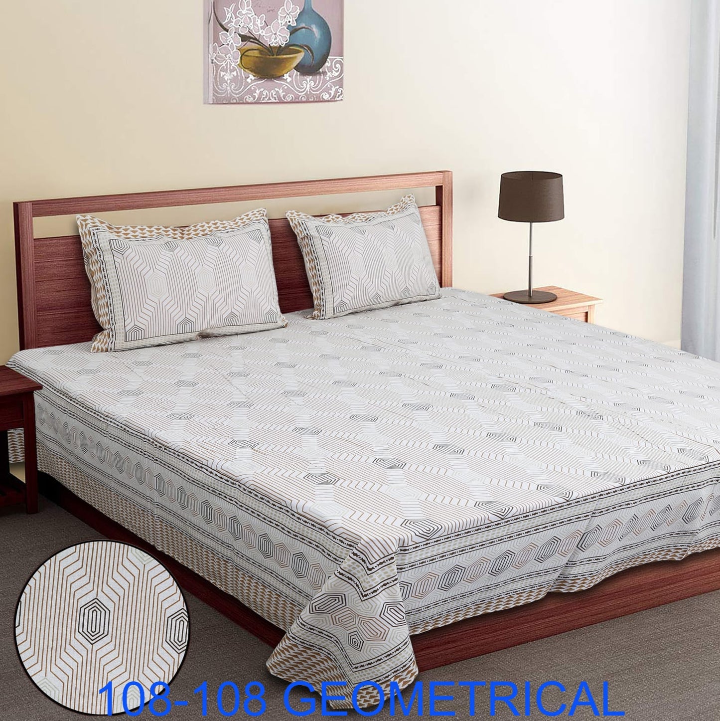 Cotton Autoloom King Size Bedsheet 108×108 with 2 Zipper Pillow Covers