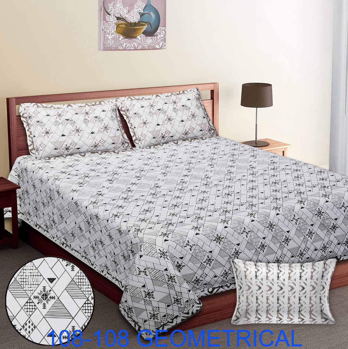 Cotton Autoloom King Size Bedsheet 108×108 with 2 Zipper Pillow Covers