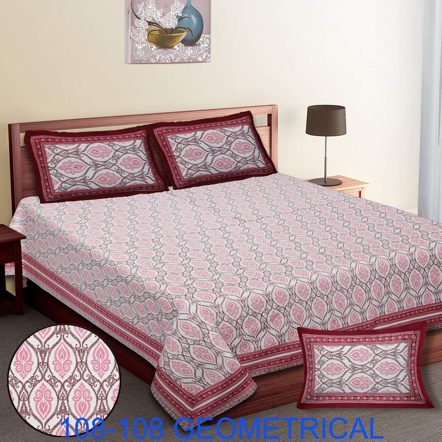 Cotton Autoloom King Size Bedsheet 108×108 with 2 Zipper Pillow Covers