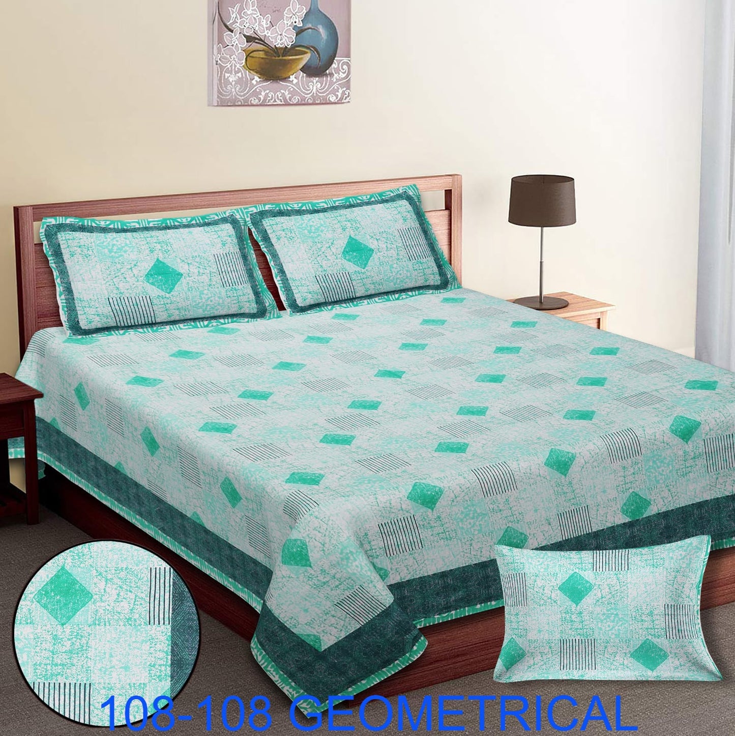 Cotton Autoloom King Size Bedsheet 108×108 with 2 Zipper Pillow Covers