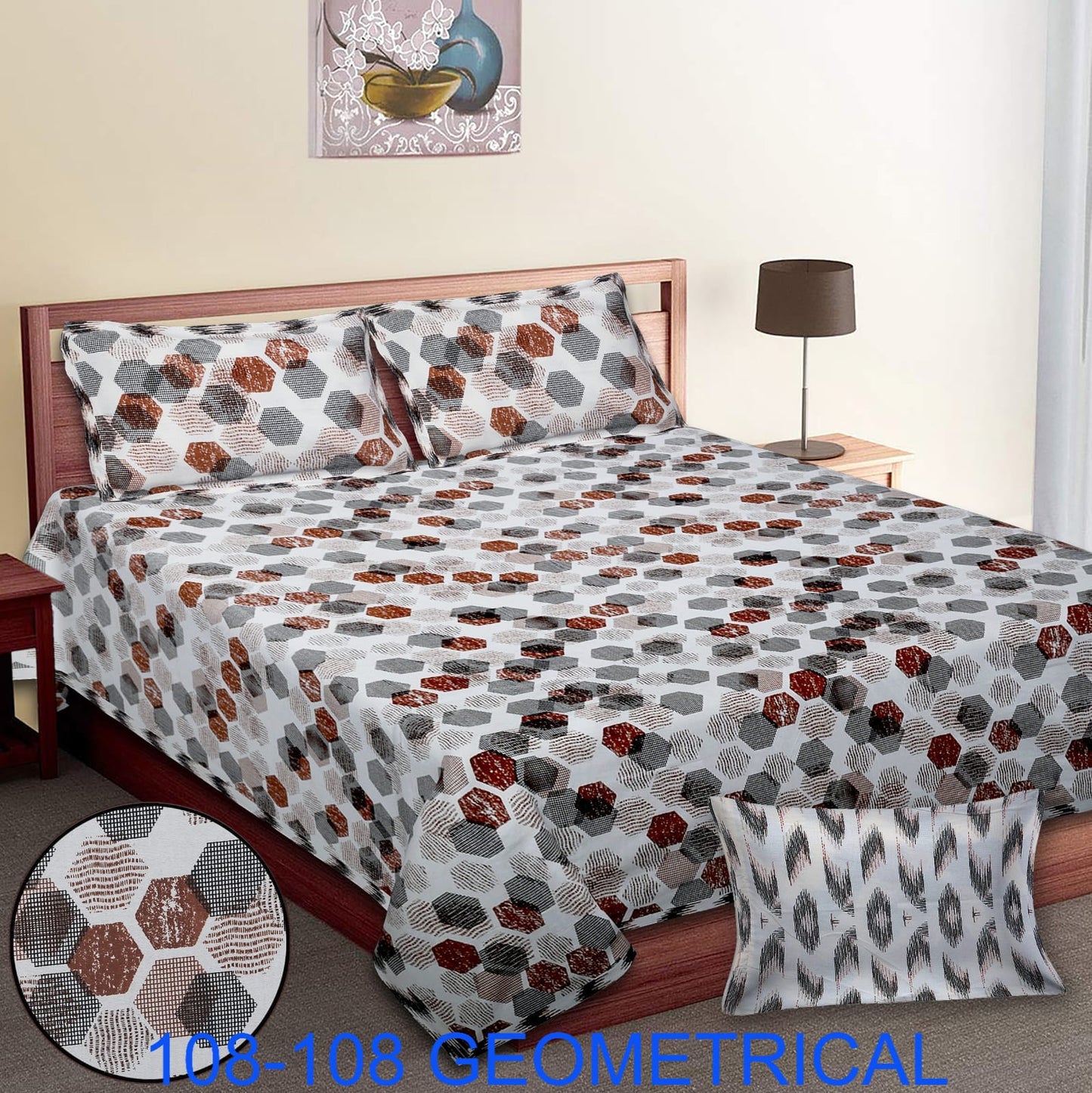 Cotton Autoloom King Size Bedsheet 108×108 with 2 Zipper Pillow Covers