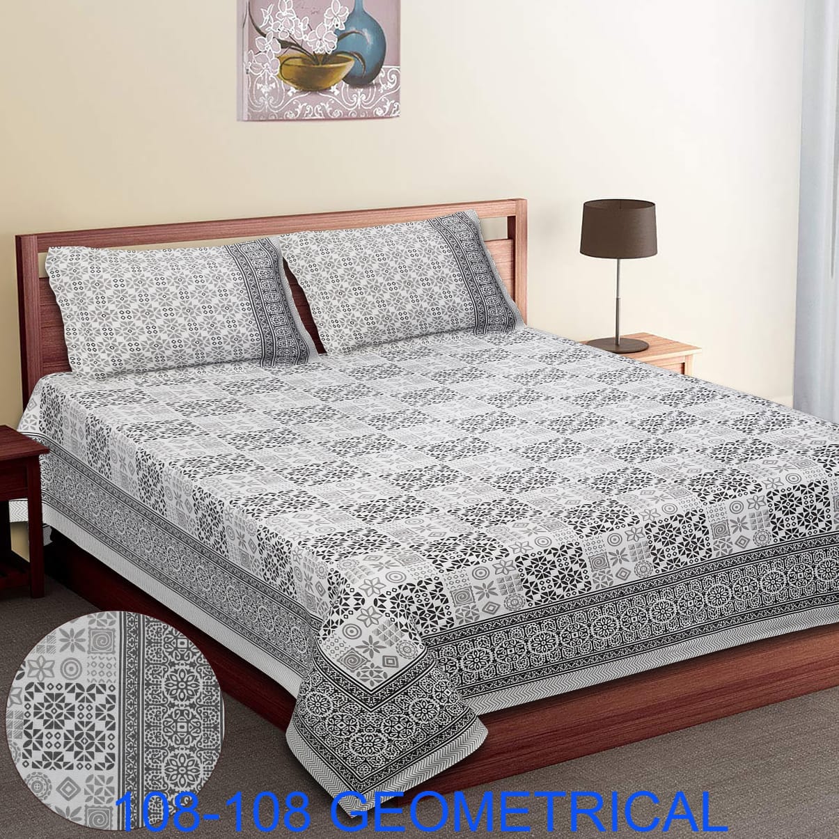 Cotton Autoloom King Size Bedsheet 108×108 with 2 Zipper Pillow Covers
