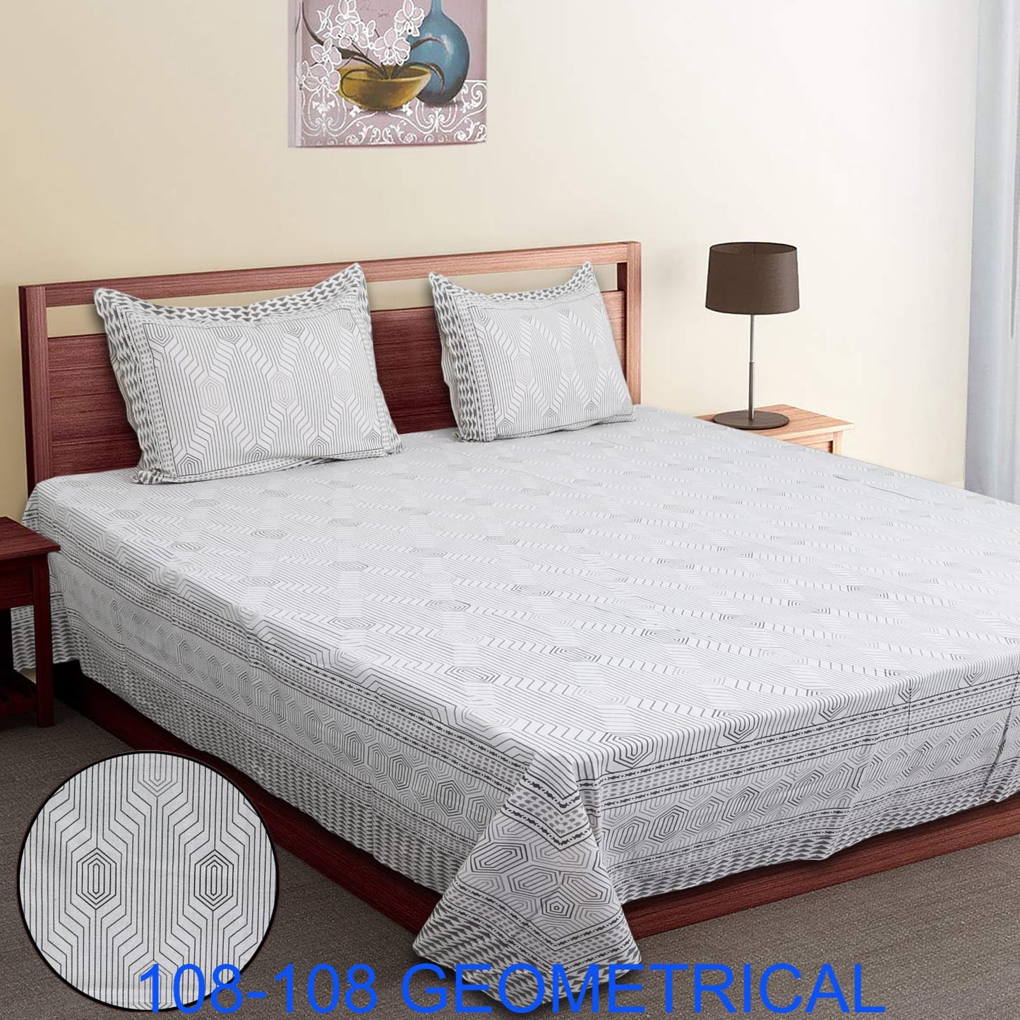Cotton Autoloom King Size Bedsheet 108×108 with 2 Zipper Pillow Covers
