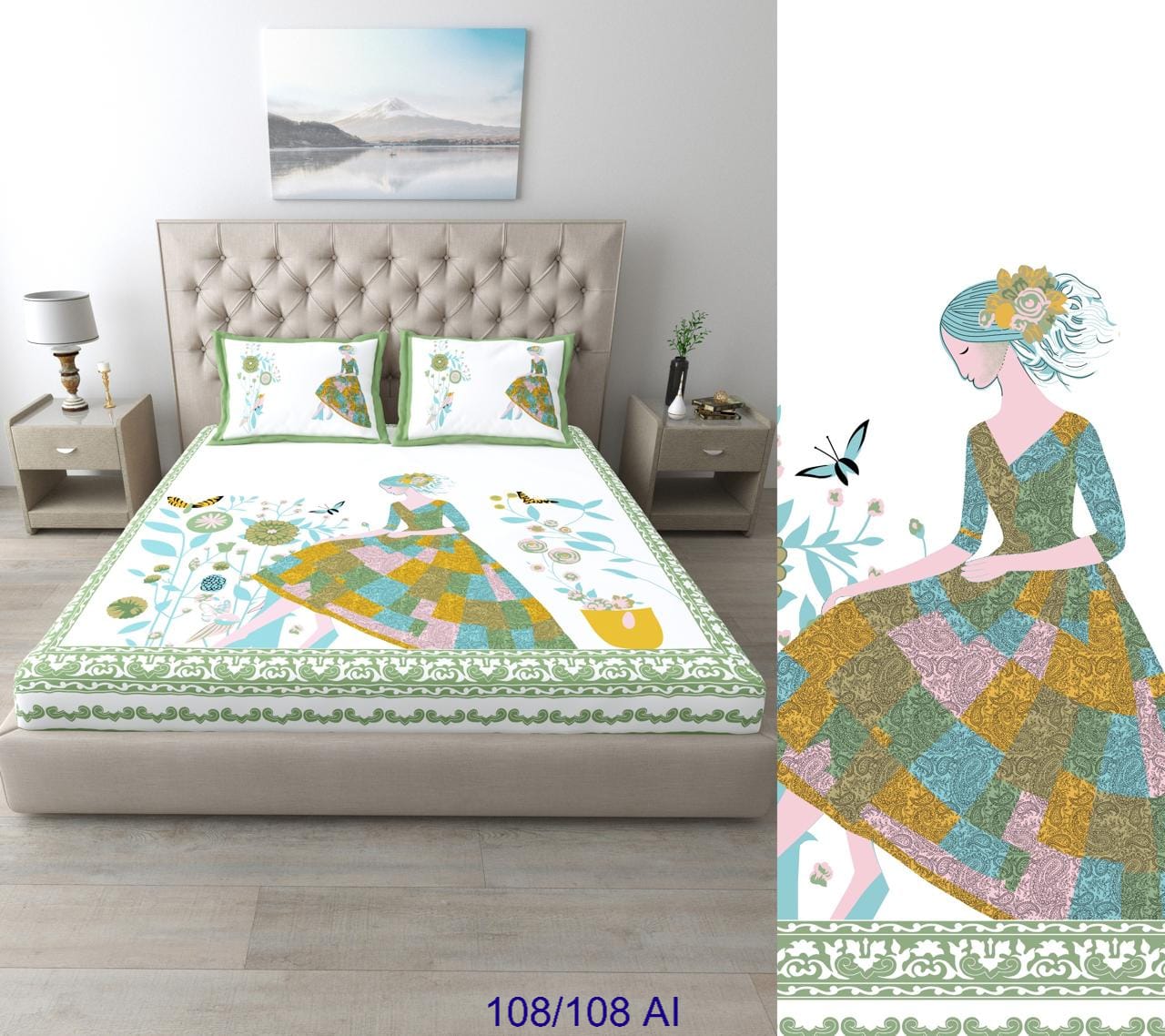 Cotton Autoloom King Size Bedsheet with 2 Flap Pillow Covers – 108×108 Inches