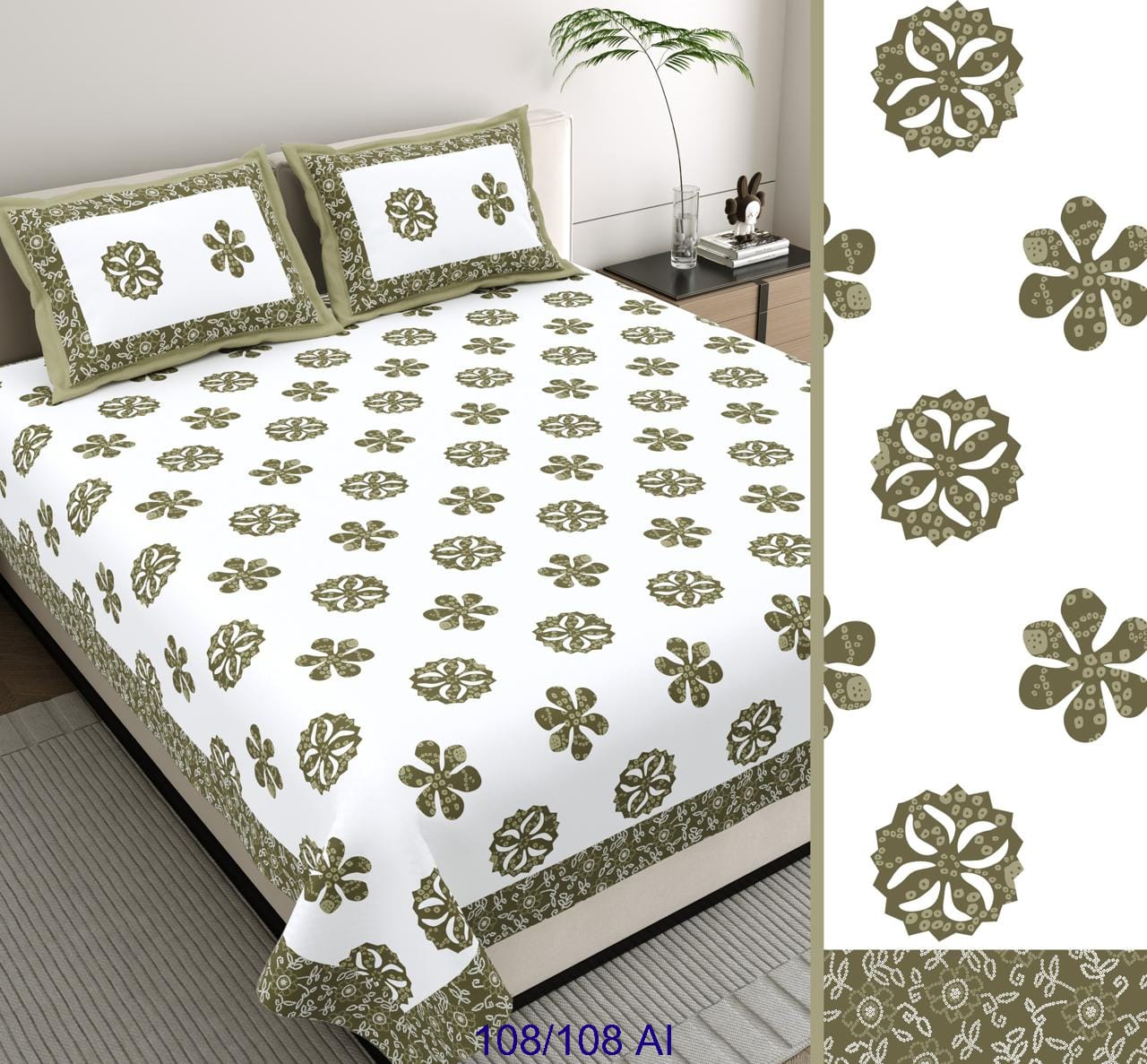 Cotton Autoloom King Size Bedsheet with 2 Flap Pillow Covers – 108×108 Inches