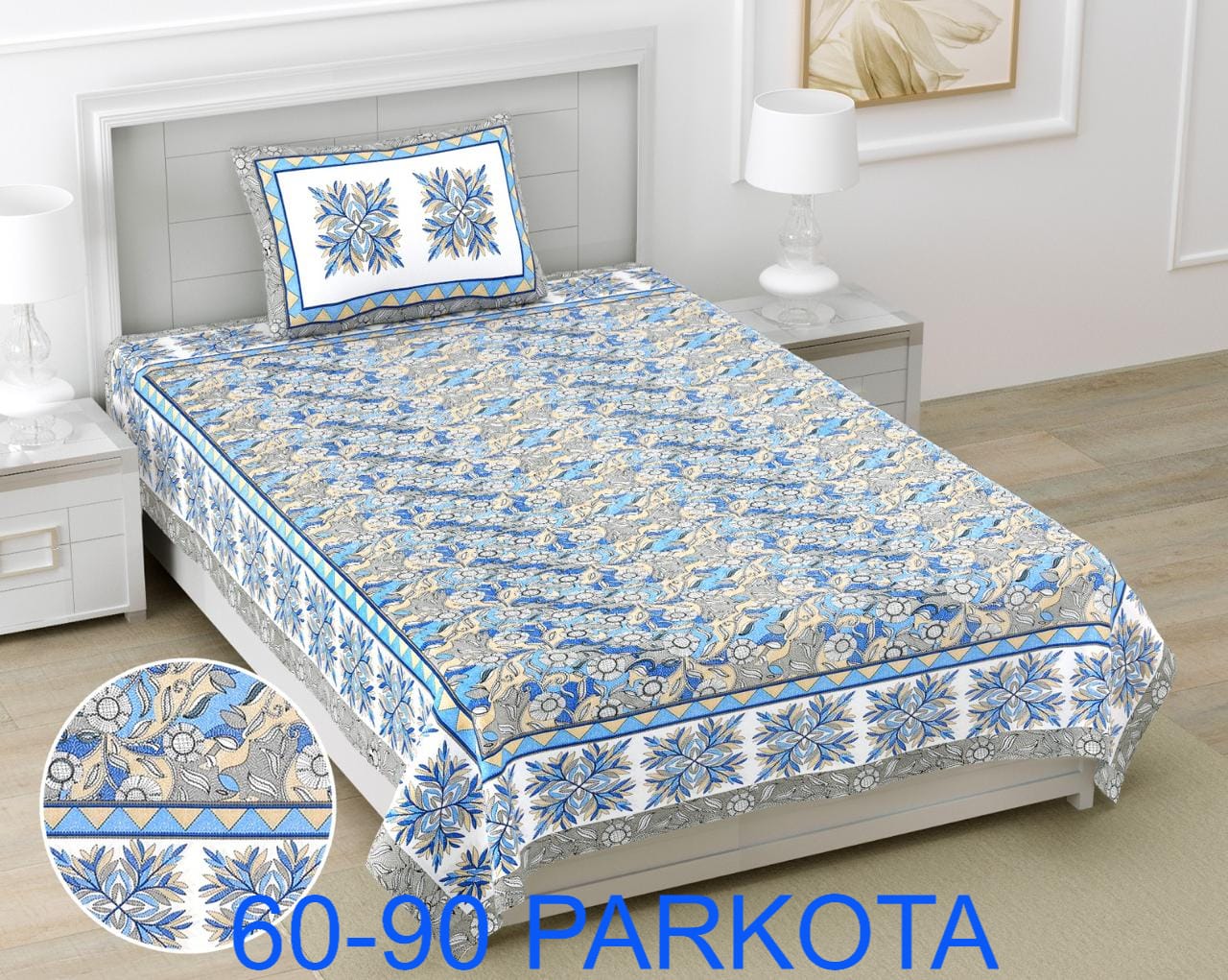 Cotton Autoloom Single Bedsheet with Pillow Cover (60x90)