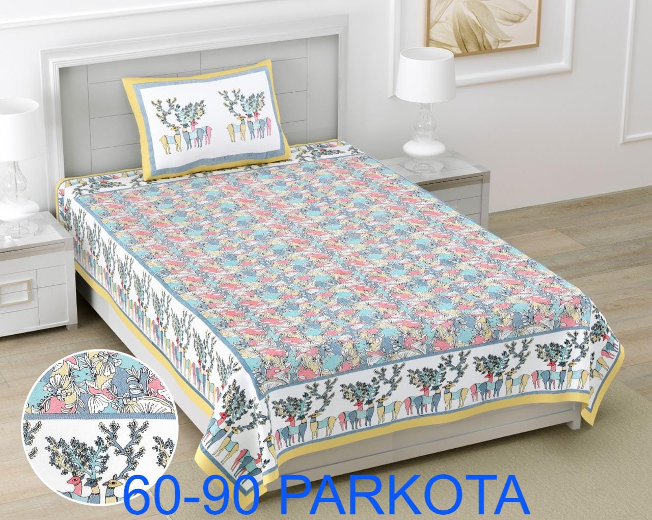 Cotton Autoloom Single Bedsheet with Pillow Cover (60x90)