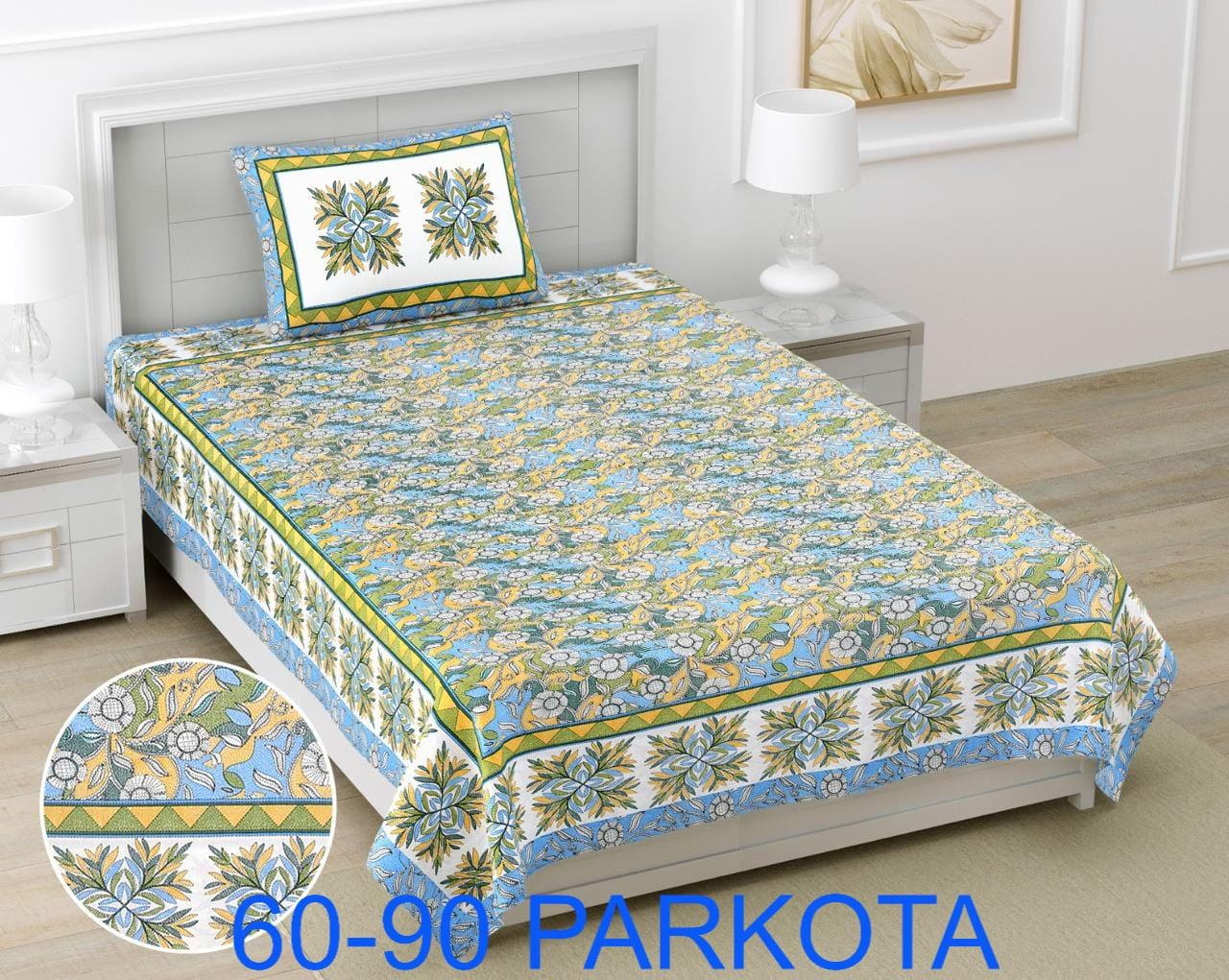 Cotton Autoloom Single Bedsheet with Pillow Cover (60x90)