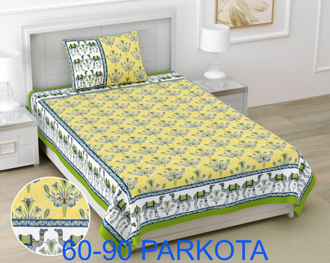Cotton Autoloom Single Bedsheet with Pillow Cover (60x90)