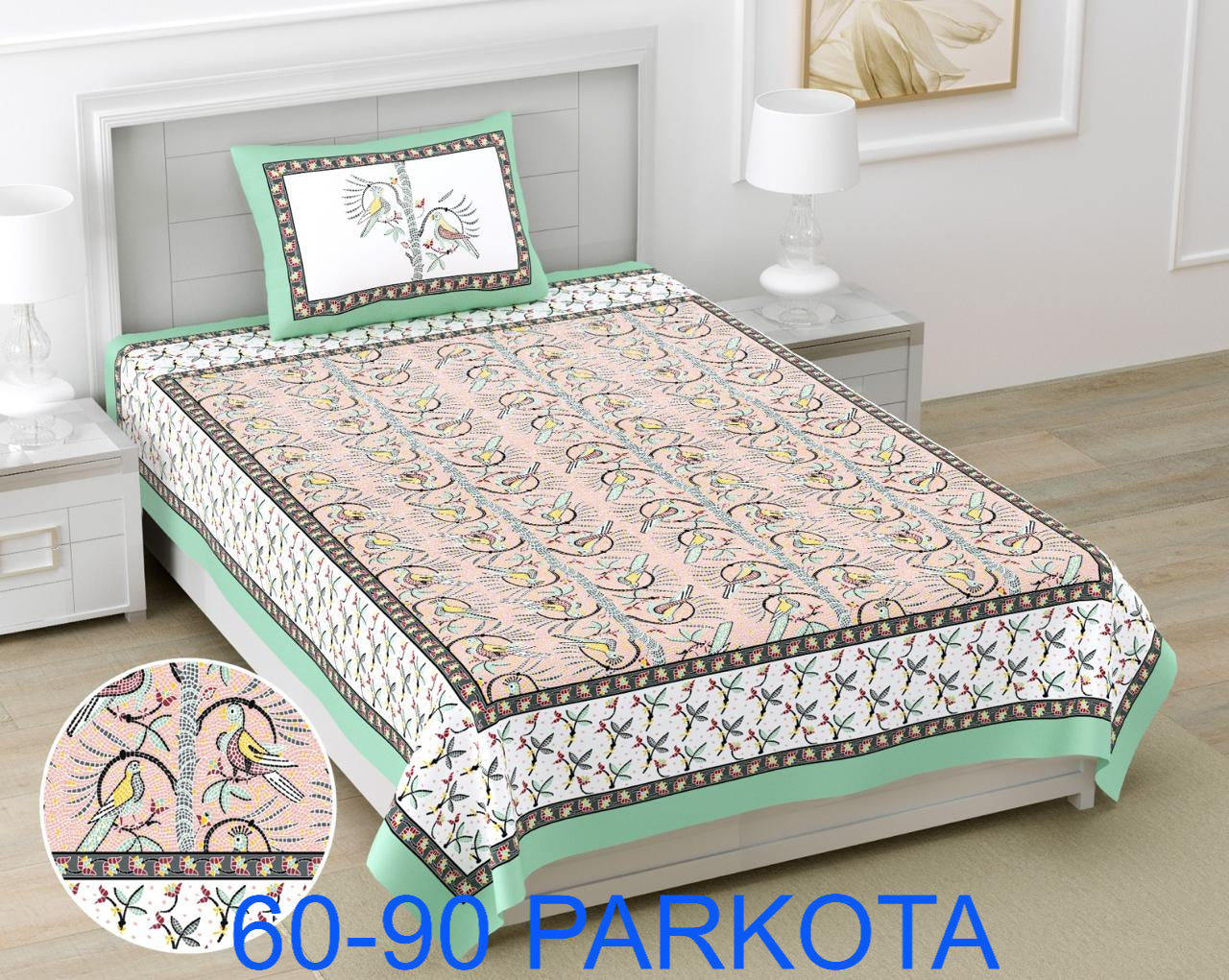 Cotton Autoloom Single Bedsheet with Pillow Cover (60x90)