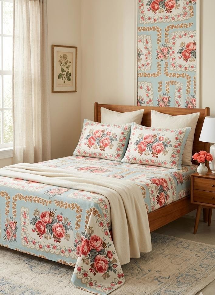 Cotton Bedsheet 100x108 Inches with 2 Pillow Covers