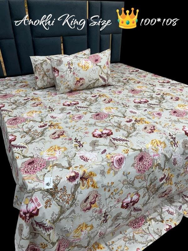 Cotton Bedsheet 100x108 Inches with 2 Pillow Covers