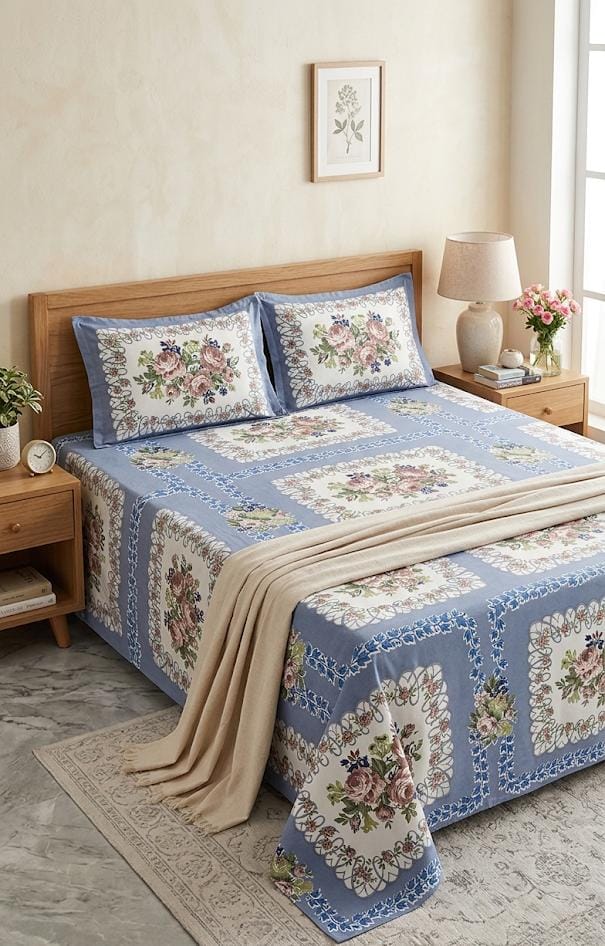 Cotton Bedsheet 100x108 Inches with 2 Pillow Covers