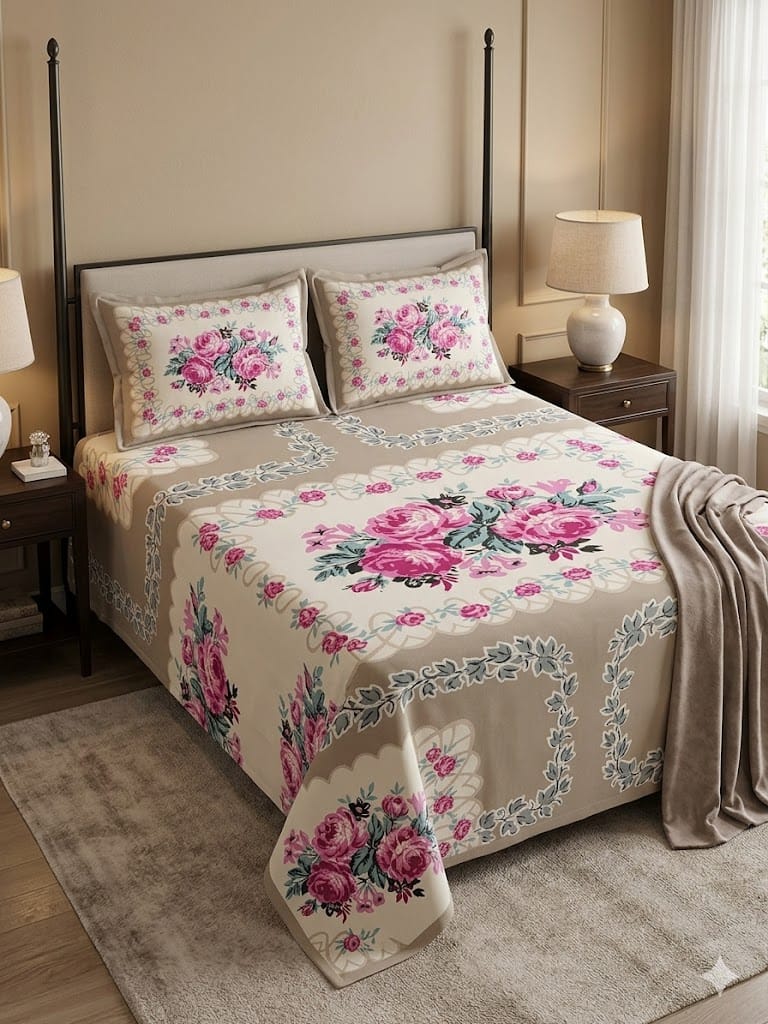 Cotton Bedsheet 100x108 Inches with 2 Pillow Covers