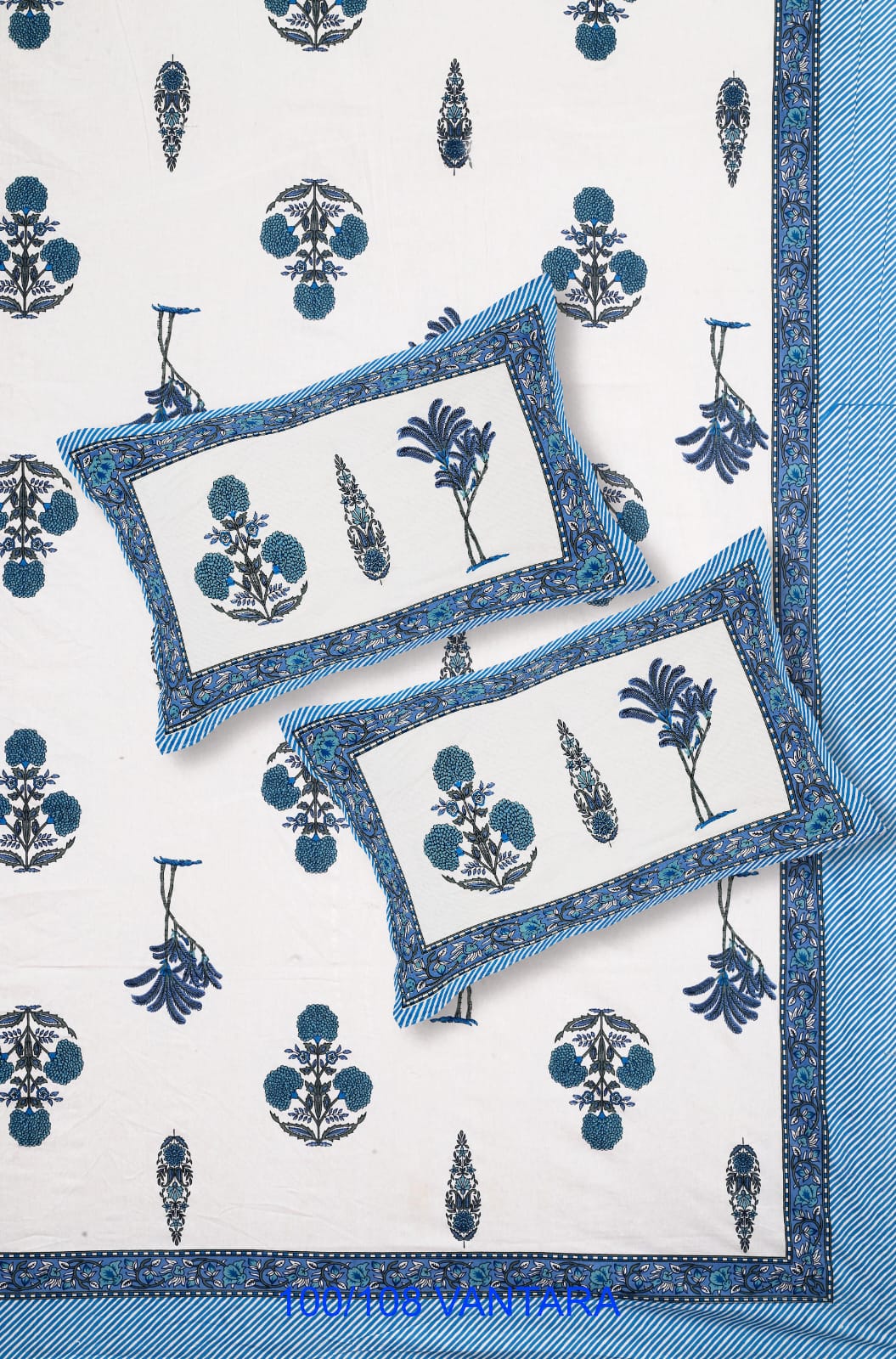 Cotton Bedsheet 100x108 with 2 Pillow Covers 18x27 | Stitched Sides