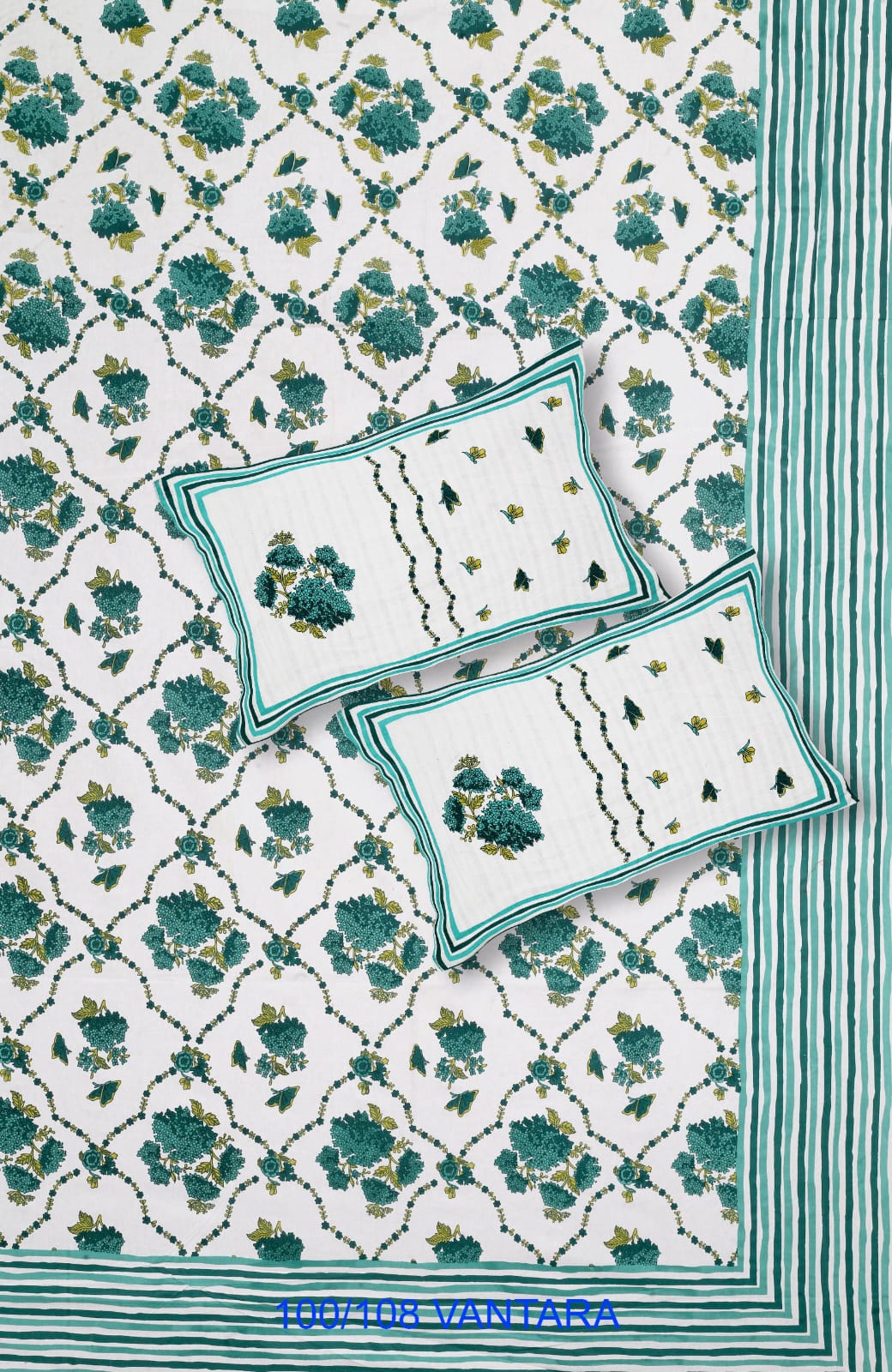 Cotton Bedsheet 100x108 with 2 Pillow Covers 18x27 | Stitched Sides