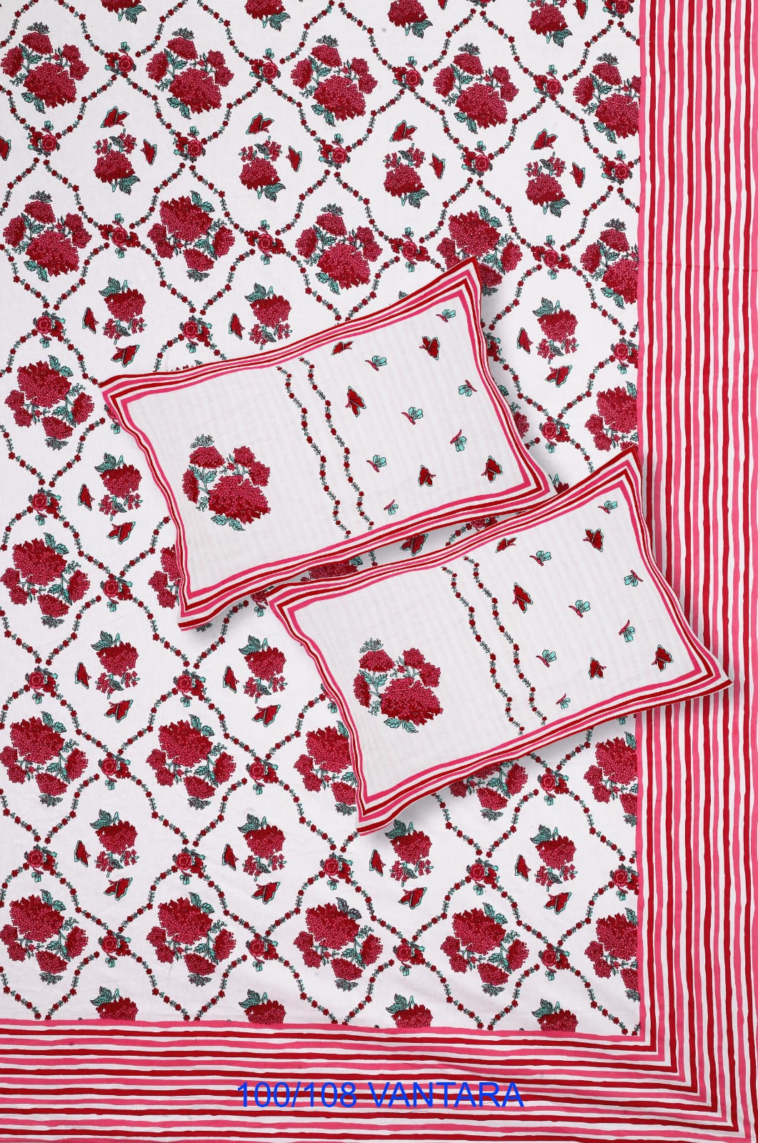 Cotton Bedsheet 100x108 with 2 Pillow Covers 18x27 | Stitched Sides