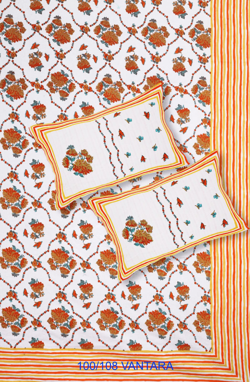 Cotton Bedsheet 100x108 with 2 Pillow Covers 18x27 | Stitched Sides