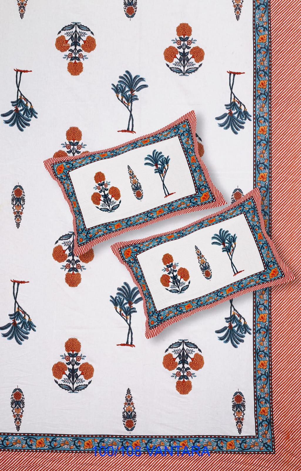 Cotton Bedsheet 100x108 with 2 Pillow Covers 18x27 | Stitched Sides