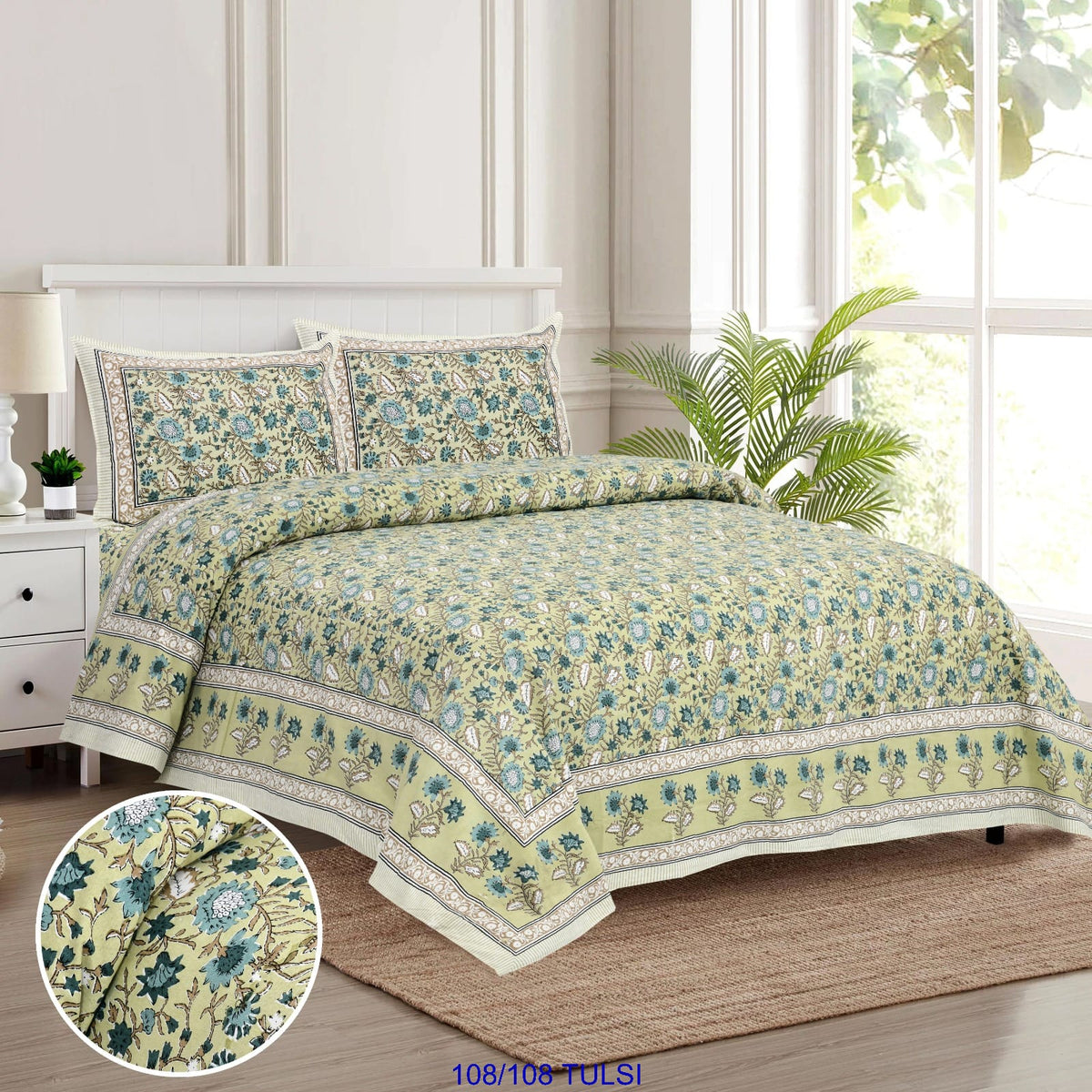 Cotton Bedsheet 108x108 Inches with 2 Flap Pillow Covers – 9x9 Feet
