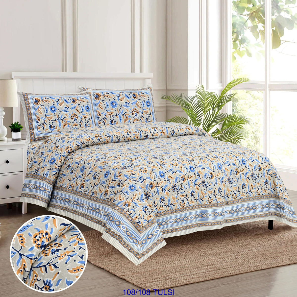 Cotton Bedsheet 108x108 Inches with 2 Flap Pillow Covers – 9x9 Feet