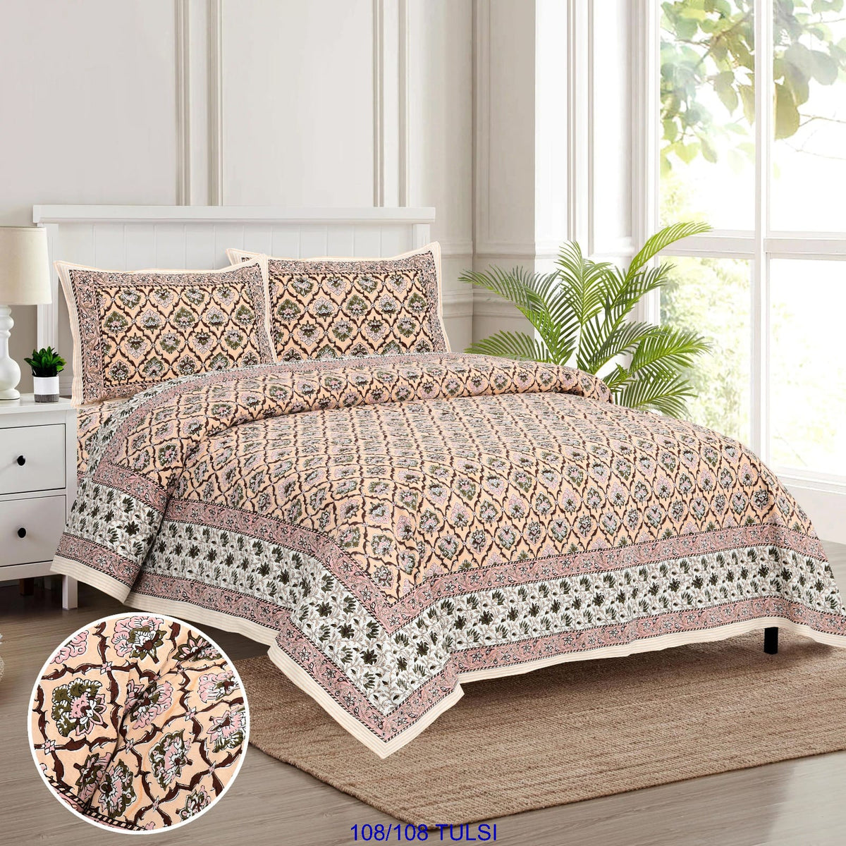 Cotton Bedsheet 108x108 Inches with 2 Flap Pillow Covers – 9x9 Feet