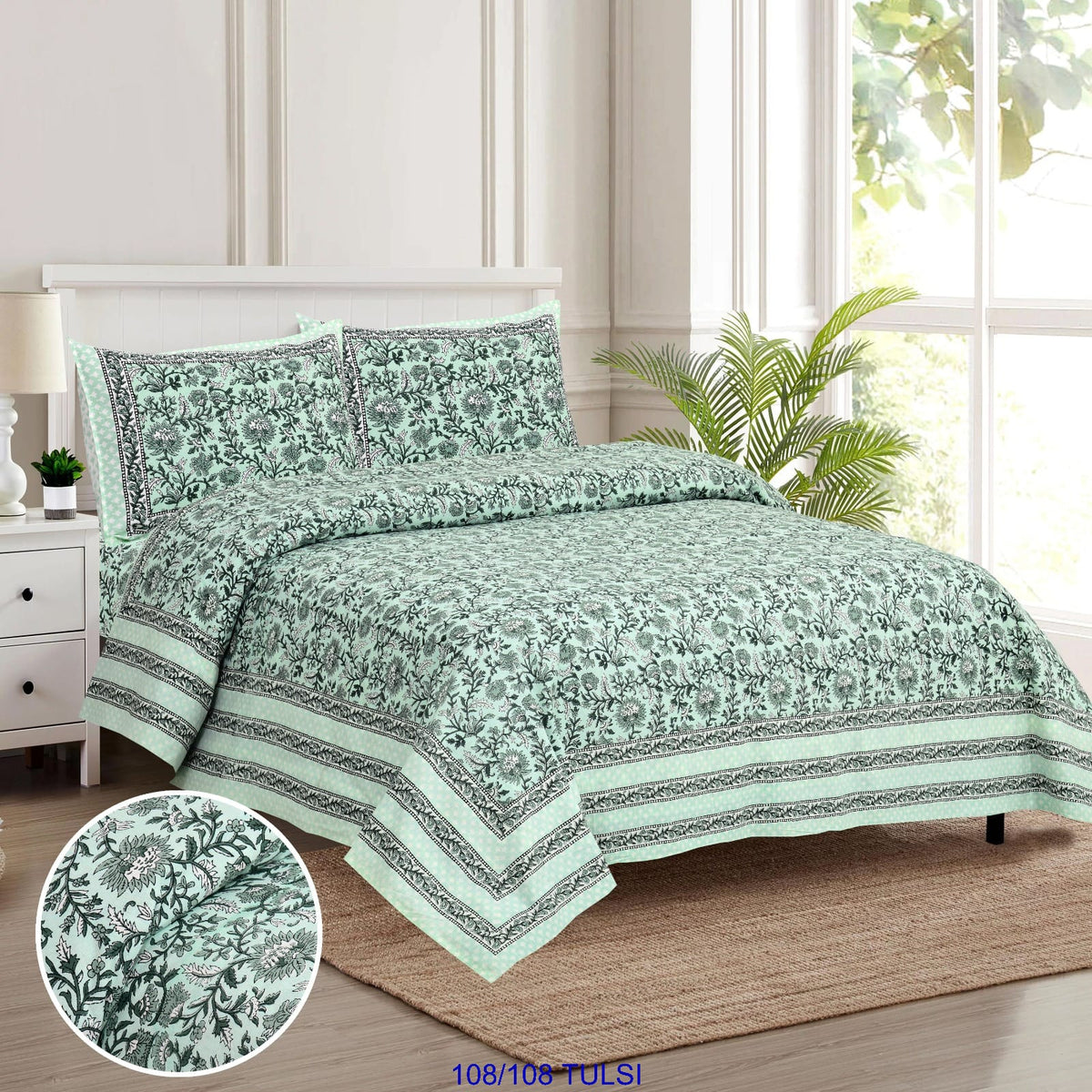 Cotton Bedsheet 108x108 Inches with 2 Flap Pillow Covers – 9x9 Feet