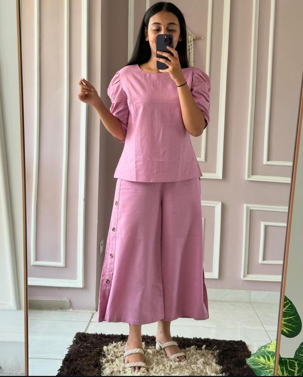 Cotton Puff Sleeve Coord Set with Culottes Palazzo Pant – Sukriti