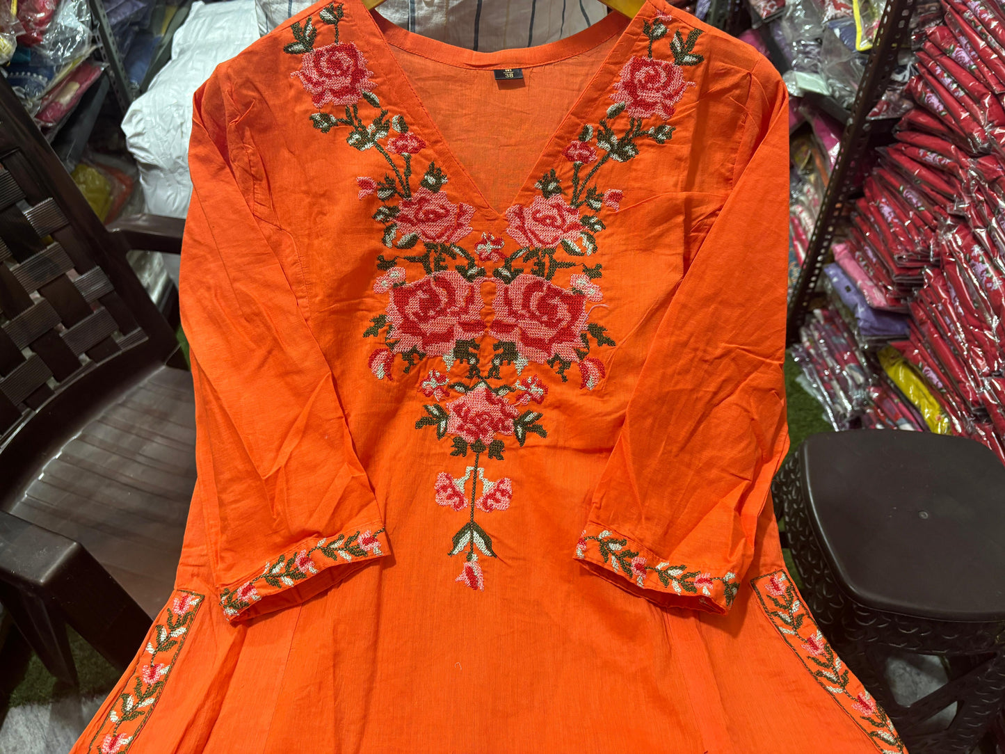 Cotton Coordinate Set with Cross Stitch Embroidery & Pockets