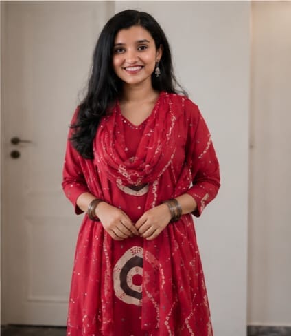 Cotton Discharge Print Kurti Pant Dupatta Set with Pocket