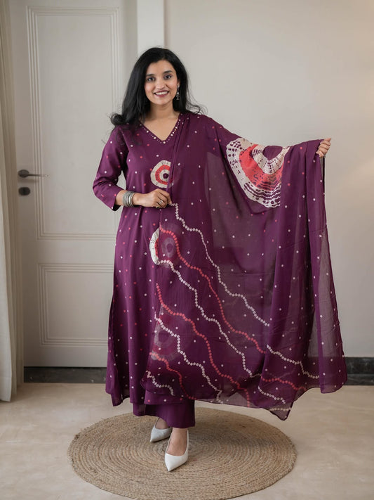Cotton Discharge Print Kurti Pant Dupatta Set with Pocket