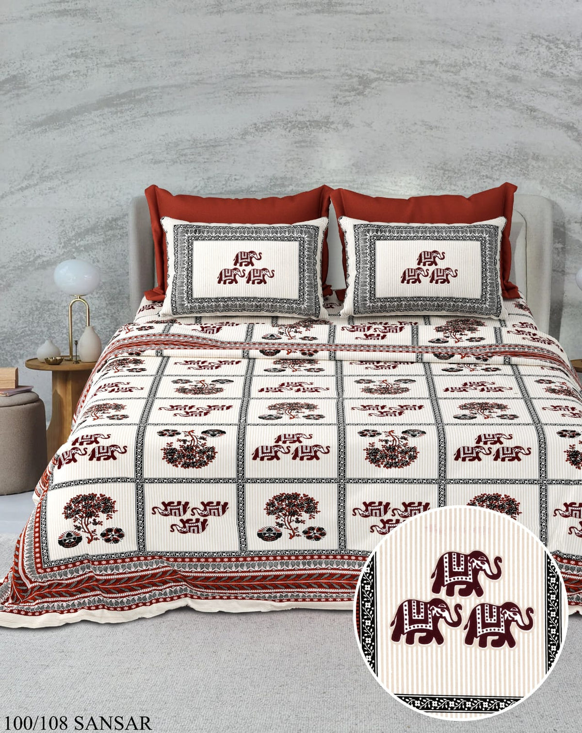 Cotton Double Bedsheet 100x108 Inches with Pillow Covers
