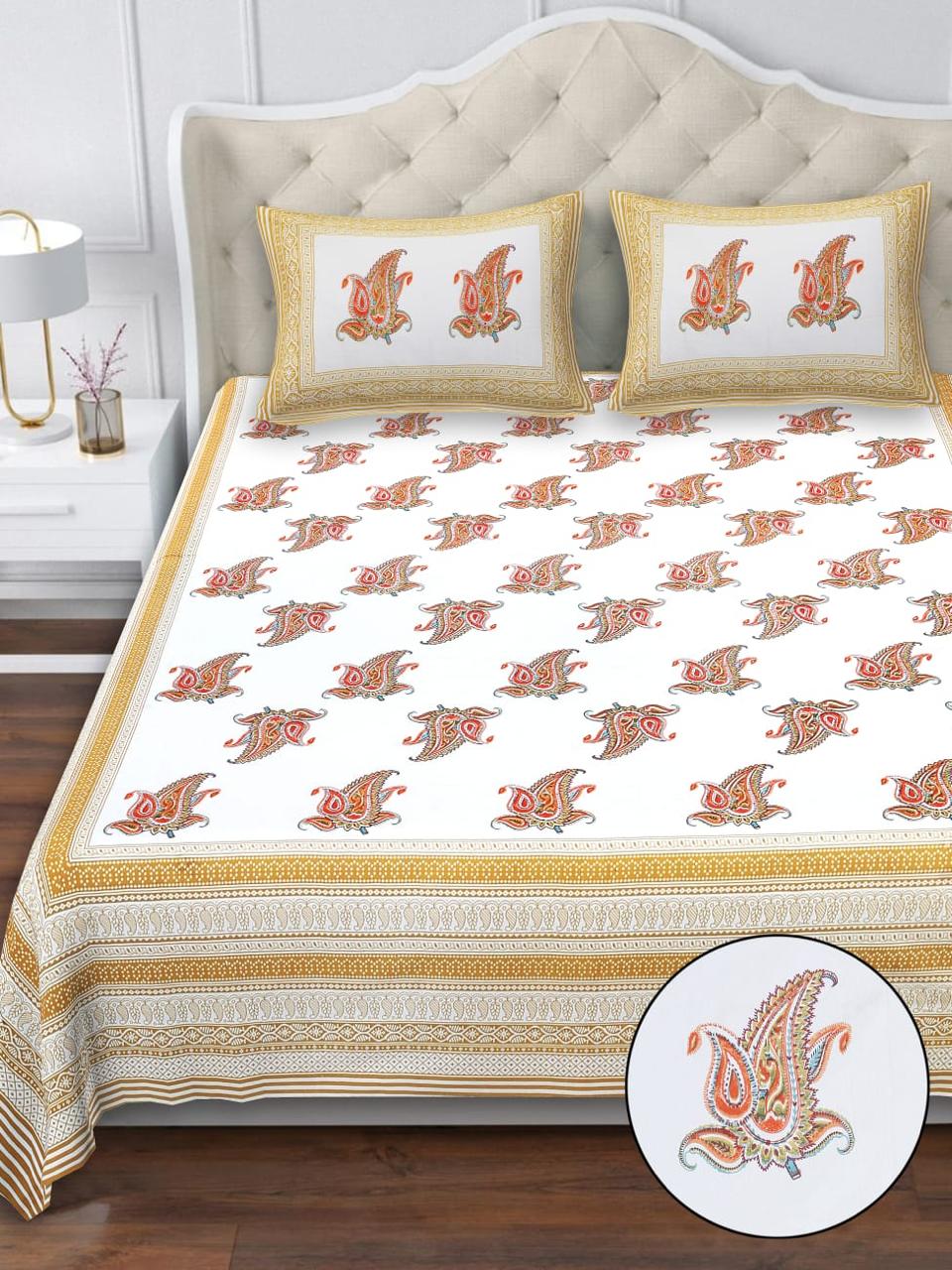 Cotton Double Bedsheet with 2 Pillow Covers – 90×108 Inches