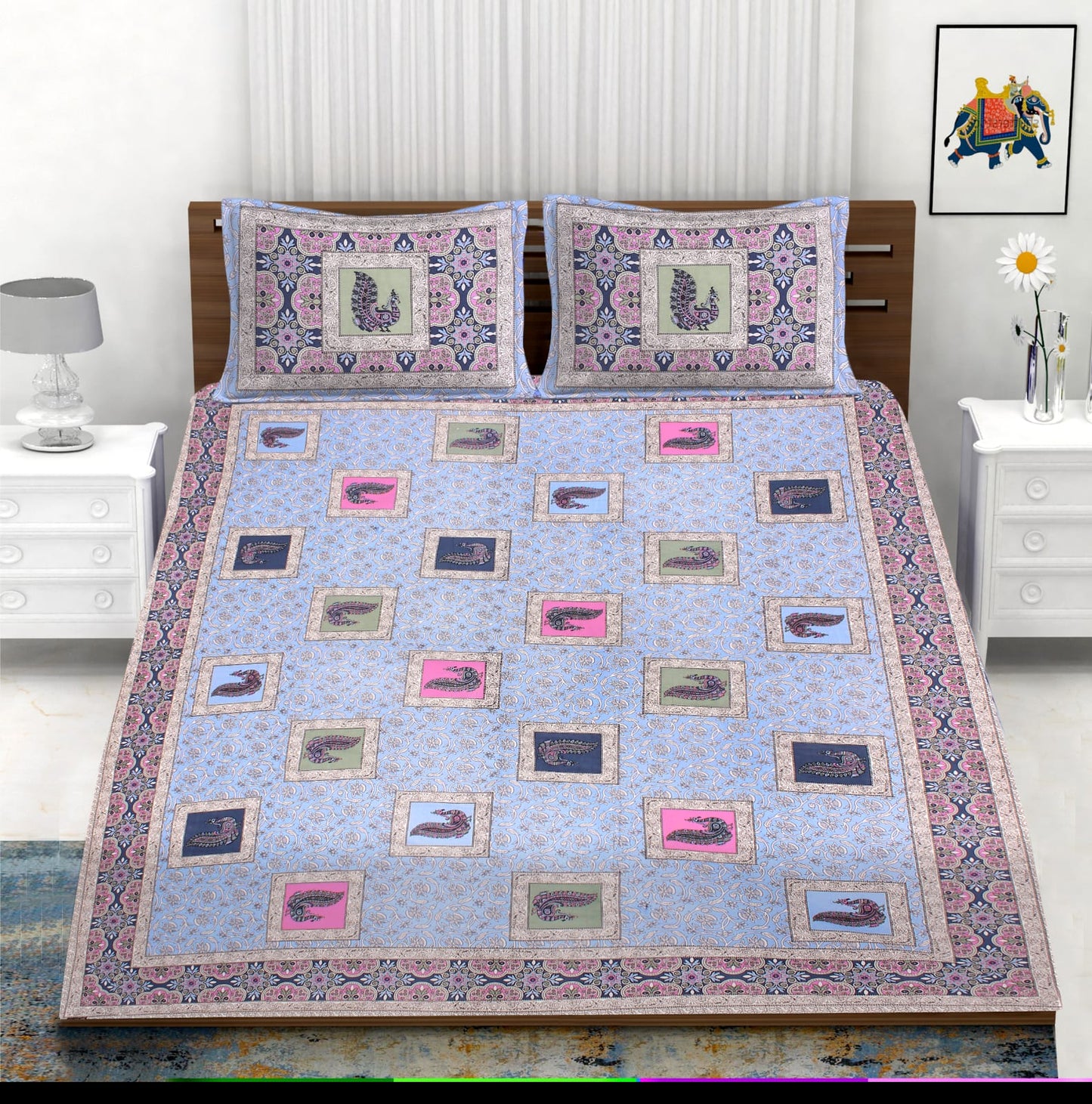Cotton Double Bedsheet with 2 Pillow Covers – 90×108 Inches
