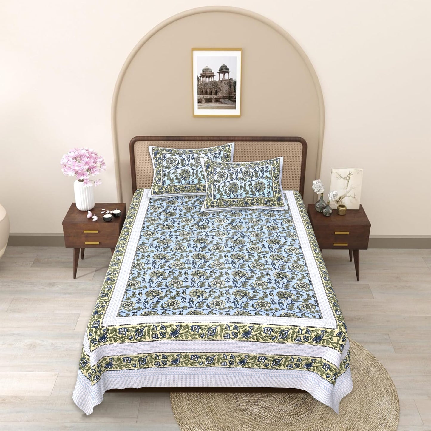 Cotton Double Bedsheet with 2 Pillow Covers – 90×108 Inches
