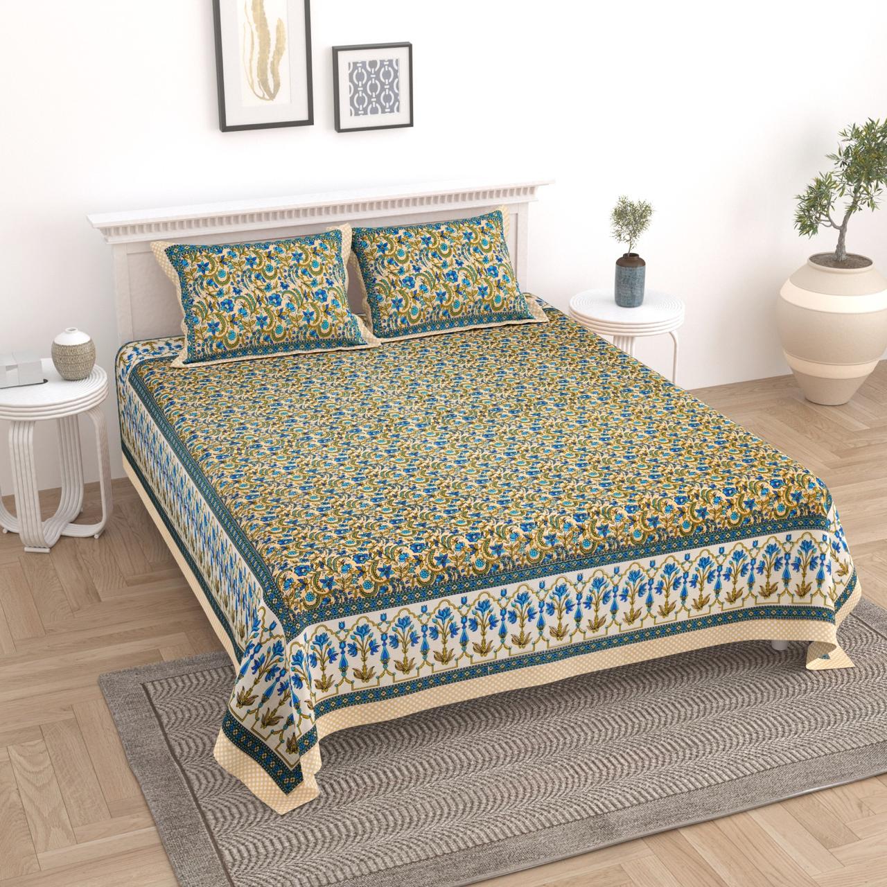 Cotton Double Bedsheet with 2 Pillow Covers – 90×108 Inches
