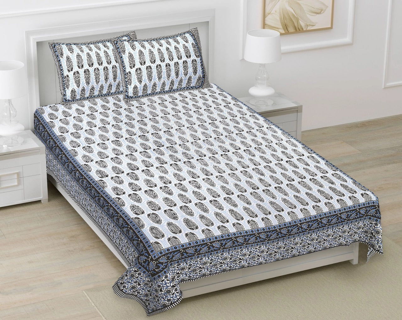 Cotton Double Bedsheet with 2 Pillow Covers – 90×108 Inches