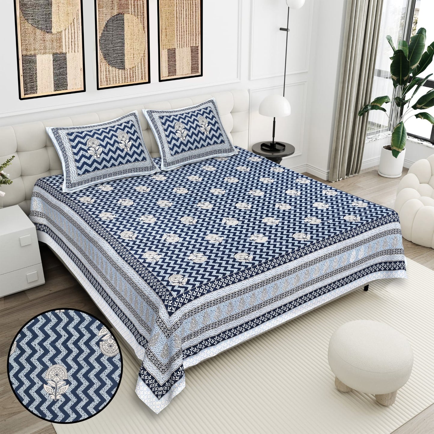Cotton Double Bedsheet with 2 Pillow Covers – 90×108 Inches