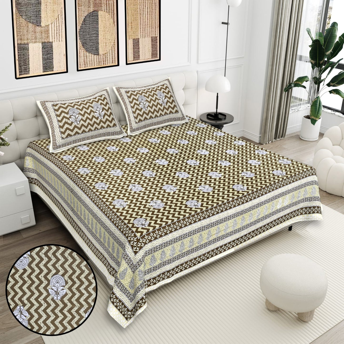 Cotton Double Bedsheet with 2 Pillow Covers – 90×108 Inches