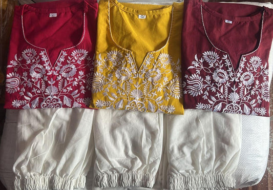 Cotton Embroidered Co-Ord Set with Palazzo